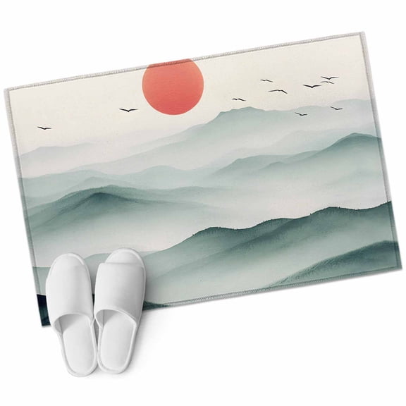 2x3 Washable Area Rugs,Retro Art Sun Foggy Mountain Scene Non-Slip Soft Rug Indoor Carpet,Floor Rugs for Living Room Bedroom