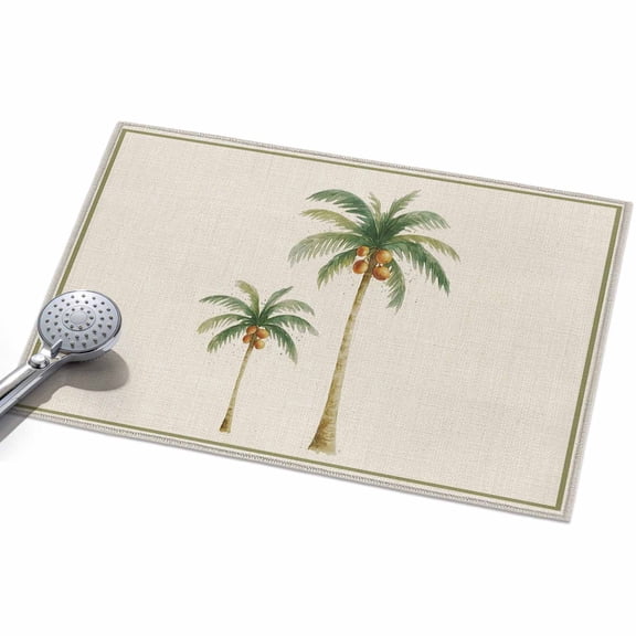 2x3 Washable Area Rugs,Retro Green Palm Trees on Linen Non-Slip Ultra Soft Rug Large Indoor Carpet,Coastal Tropical Plants Floor Rugs for Home Living Room Bedroom Dining Room Office
