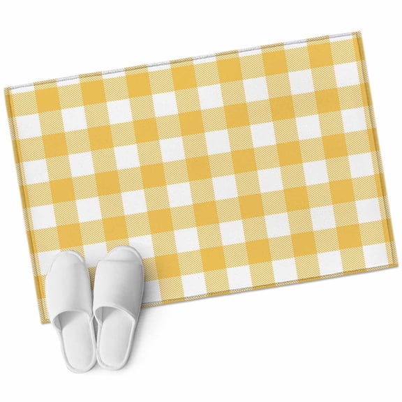 2x3 Washable Area Rugs,Rustic Country Yellow and White Buffalo Lattice Checked Non-Slip Soft Rug Indoor Carpet,Floor Rugs for Living Room Bedroom