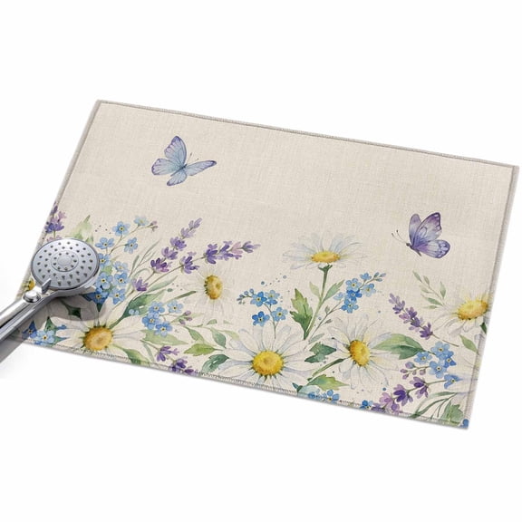 2x3 Washable Area Rugs,Rustic Farmhouse Floral Daisies Lavender Non-Slip Ultra Soft Rug Large Indoor Carpet,Vintage Butterfly Floor Rugs for Home Living Room Bedroom Dining Room Office