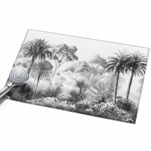 2x3 Washable Area Rugs,Tropical Palm Trees Botanical Plant Non-Slip Ultra Soft Rug Large Indoor Carpet,Retro Gray Misty Jungle Floor Rugs for Home Living Room Bedroom Dining Room Office
