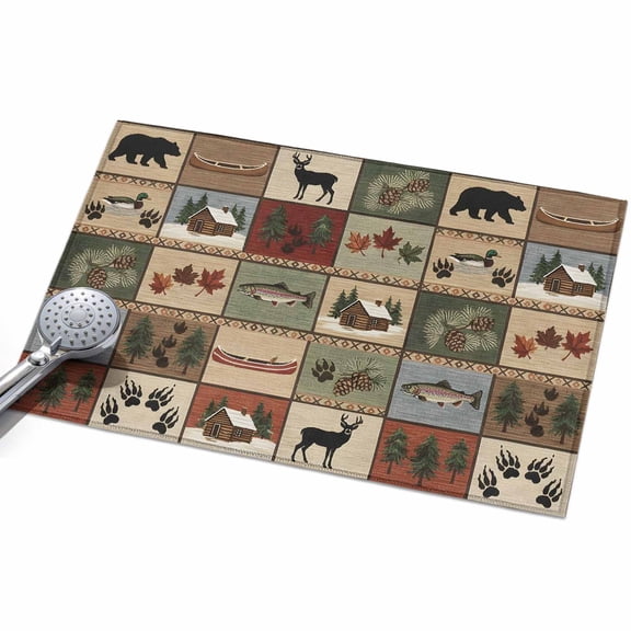 2x3 Washable Area Rugs,Vintage Bear Forest Deer Fish Village Non-Slip Ultra Soft Rug Large Indoor Carpet,Retro Wildlife Themes Floor Rugs for Home Living Room Bedroom Dining Room Office