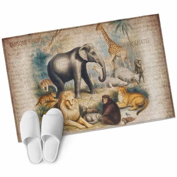 2x3 Washable Area Rugs,Vintage Jungle Animals Non-Slip Soft Rug Indoor Carpet,Floor Rugs for Living Room Bedroom