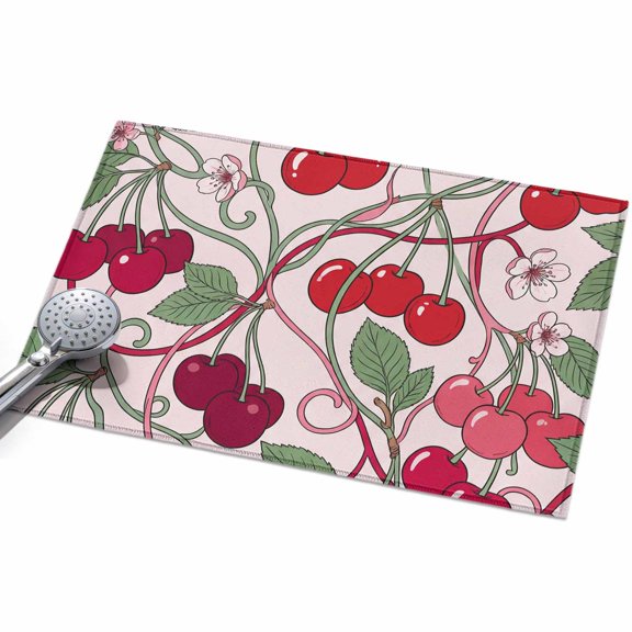 2x3 Washable Area Rugs,Watercolor Fruit Cherries Non-Slip Ultra Soft Rug Large Indoor Carpet,Green Vines Pink Background Floor Rugs for Home Living Room Bedroom Dining Room Office