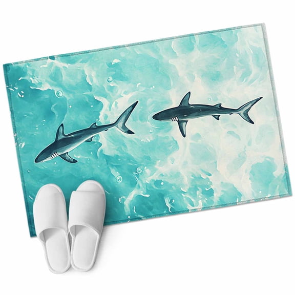 2x3 Washable Area Rugs,Watercolor Shark on Teal Green Non-Slip Soft Rug Indoor Carpet,Floor Rugs for Living Room Bedroom
