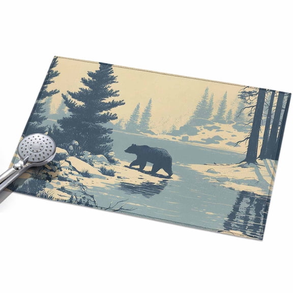 2x3 Washable Area Rugs,Winter Bear Evergreen Trees Non-Slip Ultra Soft Rug Large Indoor Carpet,Rustic Snow River Floor Rugs for Home Living Room Bedroom Dining Room Office