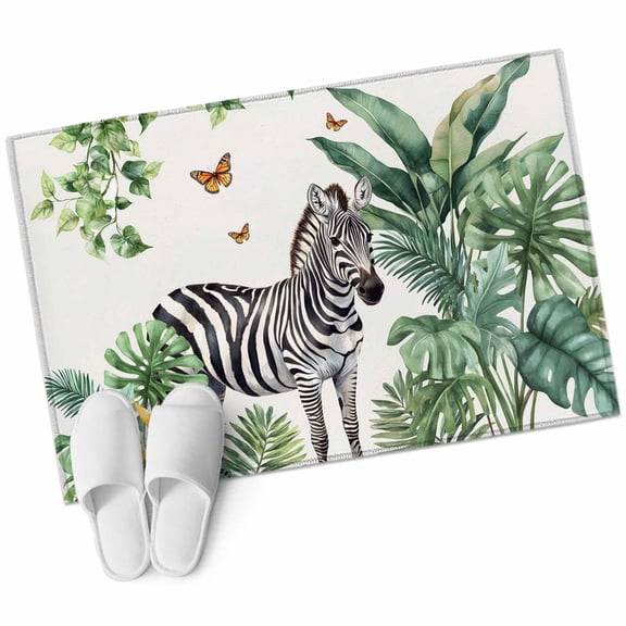 2x3 Washable Area Rugs,Zebra Tropical Leaves Jungle Non-Slip Soft Rug Indoor Carpet,Floor Rugs for Living Room Bedroom