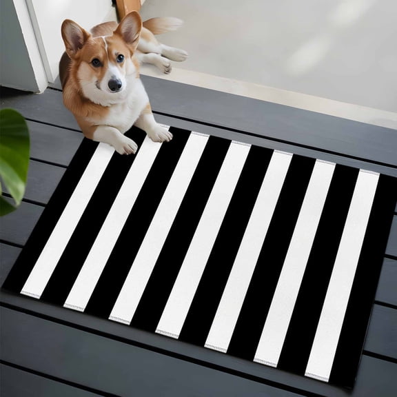 2x3 Washable Entryway Rug, Black and White Stripe Non-Slip Area Rug for Front Door Kitchen Bathroom, Modern Minimalist Geometric Vertical Linens Indoor Floor Mat for Home Decor