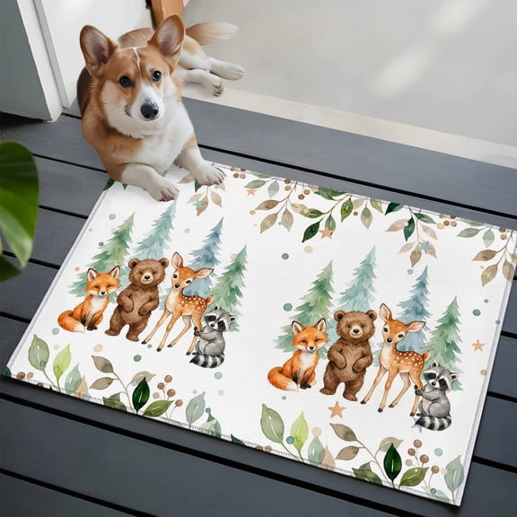 2x3 Washable Entryway Rug, Children's Day Non-Slip Area Rug for Front Door Kitchen Bathroom, Cartoon Animal Elephant Zebras Fox Giraffe Leaf Indoor Floor Mat for Home Decor