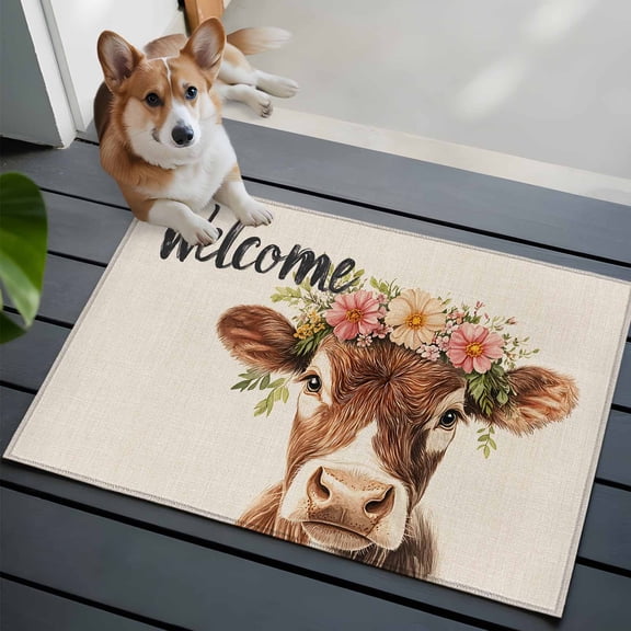 2x3 Washable Entryway Rug, Cute Cow Non-Slip Area Rug for Front Door Kitchen Bathroom, Welcome Indoor Floor Mat for Home Decor