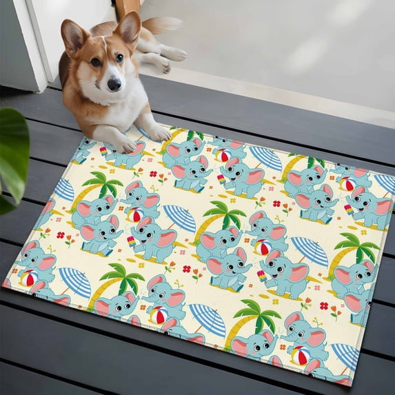 2x3 Washable Entryway Rug, Cute Elephant Non-Slip Area Rug for Front Door Kitchen Bathroom, Cartoon Summer Beach Indoor Floor Mat for Home Decor
