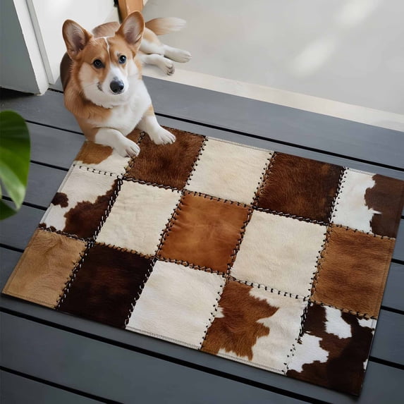 2x3 Washable Entryway Rug, Denim Cow Non-Slip Area Rug for Front Door Kitchen Bathroom, Western Cowboy Indoor Floor Mat for Home Decor