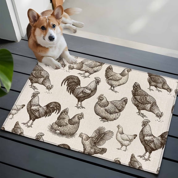 2x3 Washable Entryway Rug, Farm Chicken Non-Slip Area Rug for Front Door Kitchen Bathroom, Country Rustic Rooster Hen Vintage Farmhouse Indoor Floor Mat for Home Decor