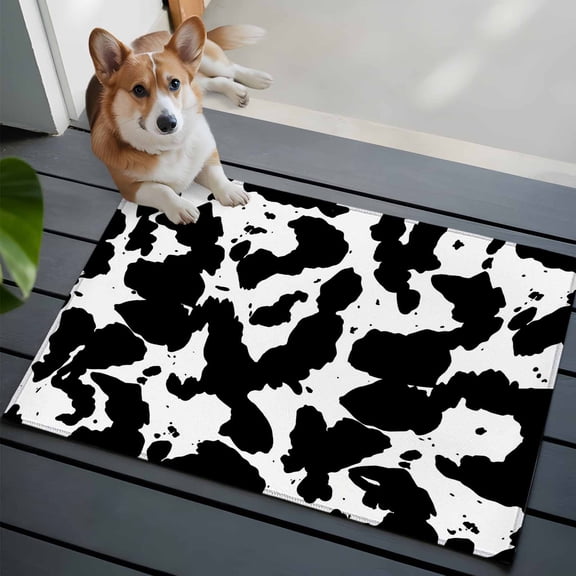 2x3 Washable Entryway Rug, Farmhouse Non-Slip Area Rug for Front Door Kitchen Bathroom, Farm Dairy Cow Spot Animals Texture Black White Indoor Floor Mat for Home Decor