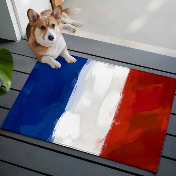 2x3 Washable Entryway Rug, French Flag Non-Slip Area Rug for Front Door Kitchen Bathroom, French National Day Bastille Day Indoor Floor Mat for Home Decor
