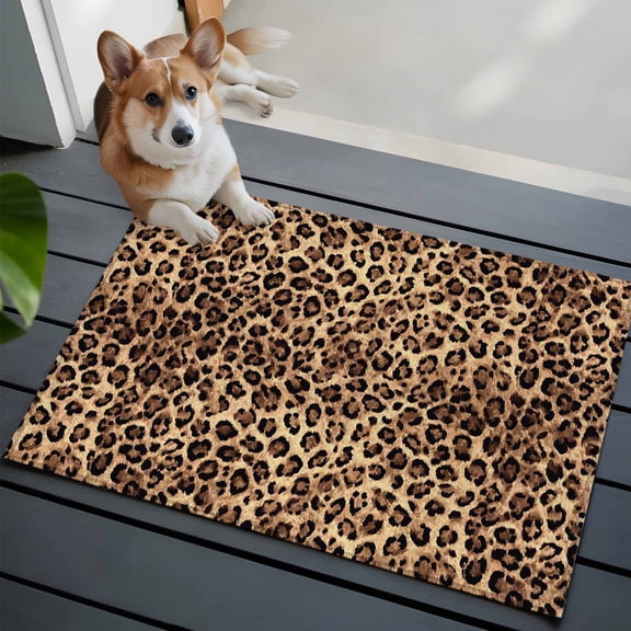 2x3 Washable Entryway Rug, Leopard Print Non-Slip Area Rug for Front Door Kitchen Bathroom, Animal Abstract Retro Indoor Floor Mat for Home Decor