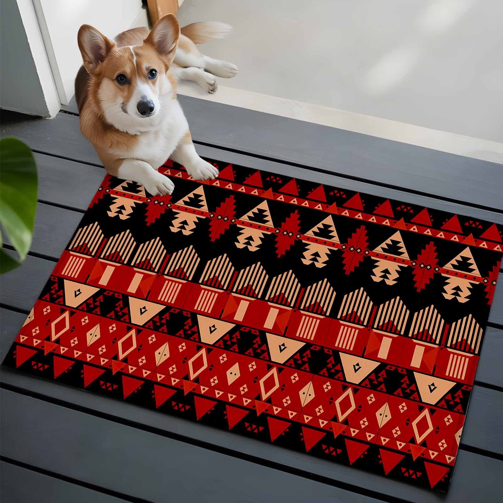 2x3 Washable Entryway Rug, Red Black Aztec Non-Slip Area Rug for Front ...