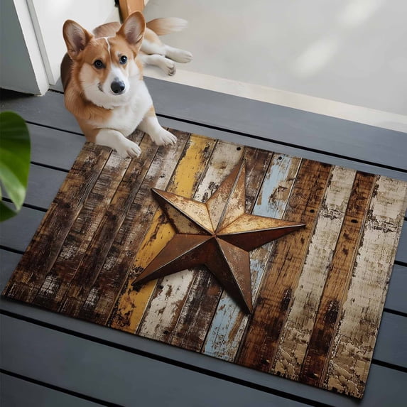 2x3 Washable Entryway Rug, Retro Star Non-Slip Area Rug for Front Door Kitchen Bathroom, Abstract Metal Stars Old Wooden Walls Country Indoor Floor Mat for Home Decor