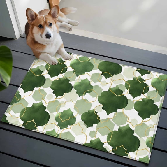 2x3 Washable Entryway Rug, Sage Green Moroccan Non-Slip Area Rug for Front Door Kitchen Bathroom, Abstract Gradient Gold Green Geometric Indoor Floor Mat for Home Decor