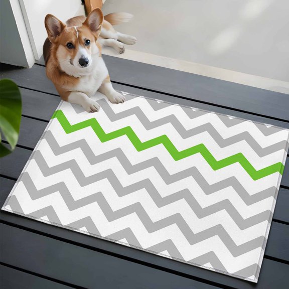 2x3 Washable Entryway Rug, St. Patrick's Non-Slip Area Rug for Front Door Kitchen Bathroom, Day Geometric Zig Zag Green Gray Stripes Indoor Floor Mat for Home Decor