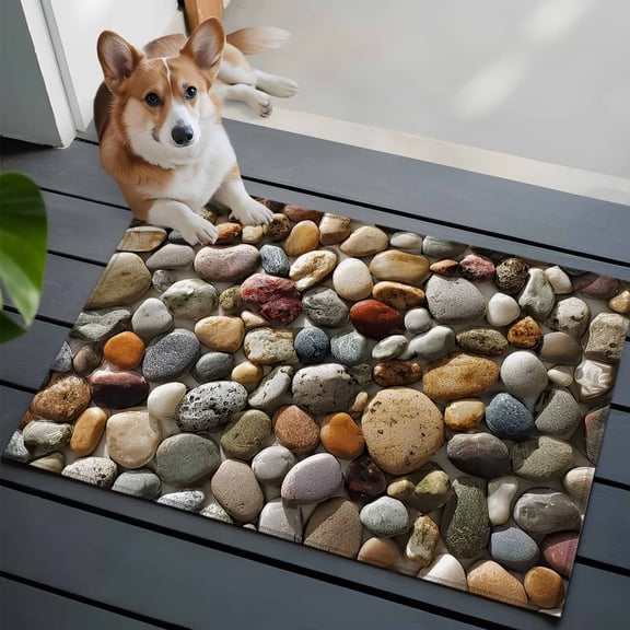 2x3 Washable Entryway Rug, Stones Non-Slip Area Rug for Front Door Kitchen Bathroom, Abstract Colored River Cobblestones Stones Photo Indoor Floor Mat for Home Decor