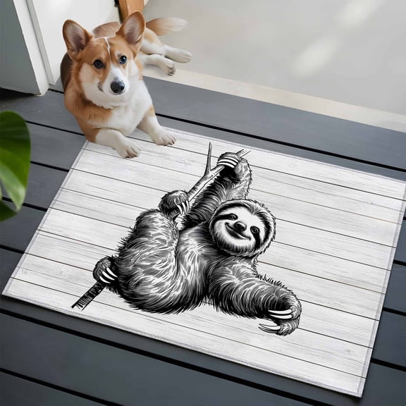 2x3 Washable Entryway Rug, Vintage Lazy Non-Slip Area Rug for Front Door Kitchen Bathroom, Black Simple Animals Portraits White Wood Grain Indoor Floor Mat for Home Decor