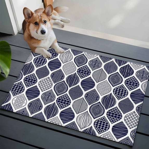 2x3 Washable Entryway Rug, Vintage Texture Non-Slip Area Rug for Front Door Kitchen Bathroom, Classic Blue Stripe Decorative Indoor Floor Mat for Home Decor