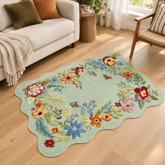 Floral Check Rug 2x3 Washable Flvintscalloped Boho Flower Entryway Rug - Walmart.com