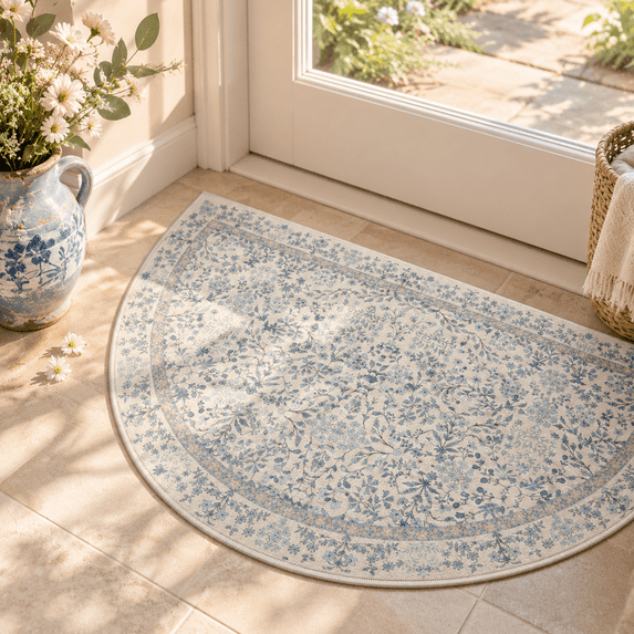2x3 Washable Half Circle Entryway Rug Vintflblue/cream - Walmart.com