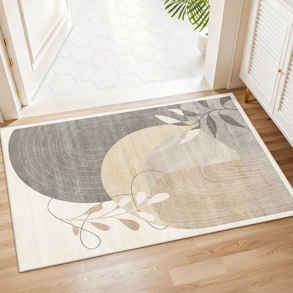 2x3 Washable Rug Small Area Rugs Non Slip Mid Century Modern | Throw Carpet For Bathroom Entryway Kitchen Bedroom Floor Indoor Boho Abstract Retro Geometric Neutral Beige
