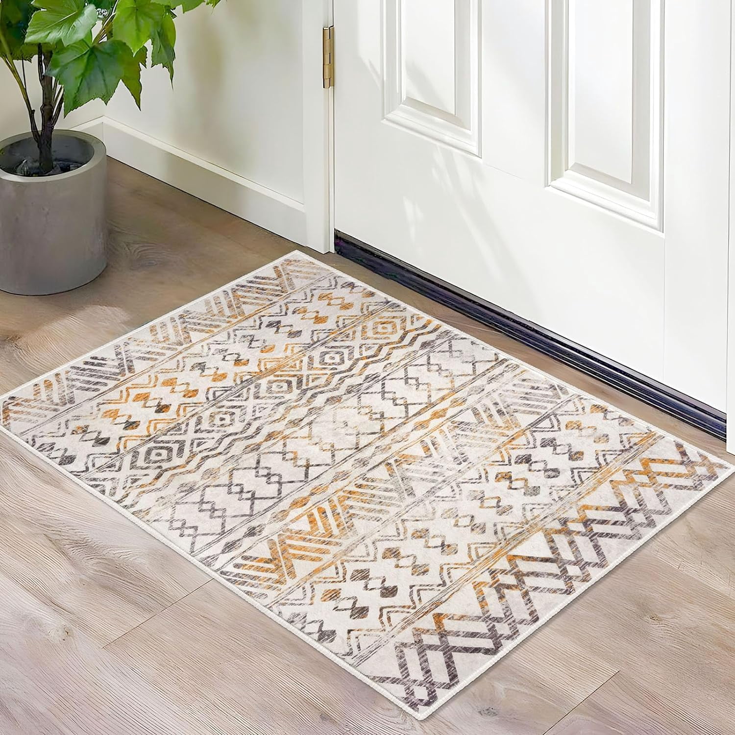 2x3 Washable Rug Yellow Entryway Rugs Indoor Non-Slip Small Rug ...