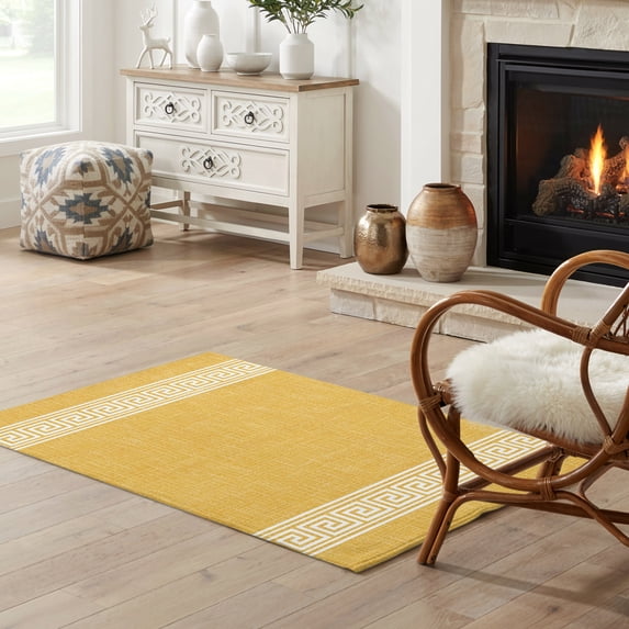 Greek Key Gold Rug 2x3 Washable Rugs for Entryway, Greek Key Yellow Non-Slip Front Door ...