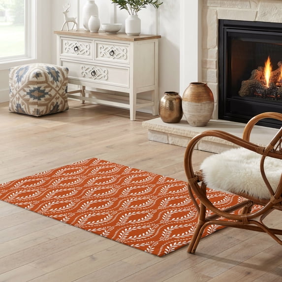 2x3 Washable Rugs for Entryway, Orange Botanical Non-Slip Front Door ...
