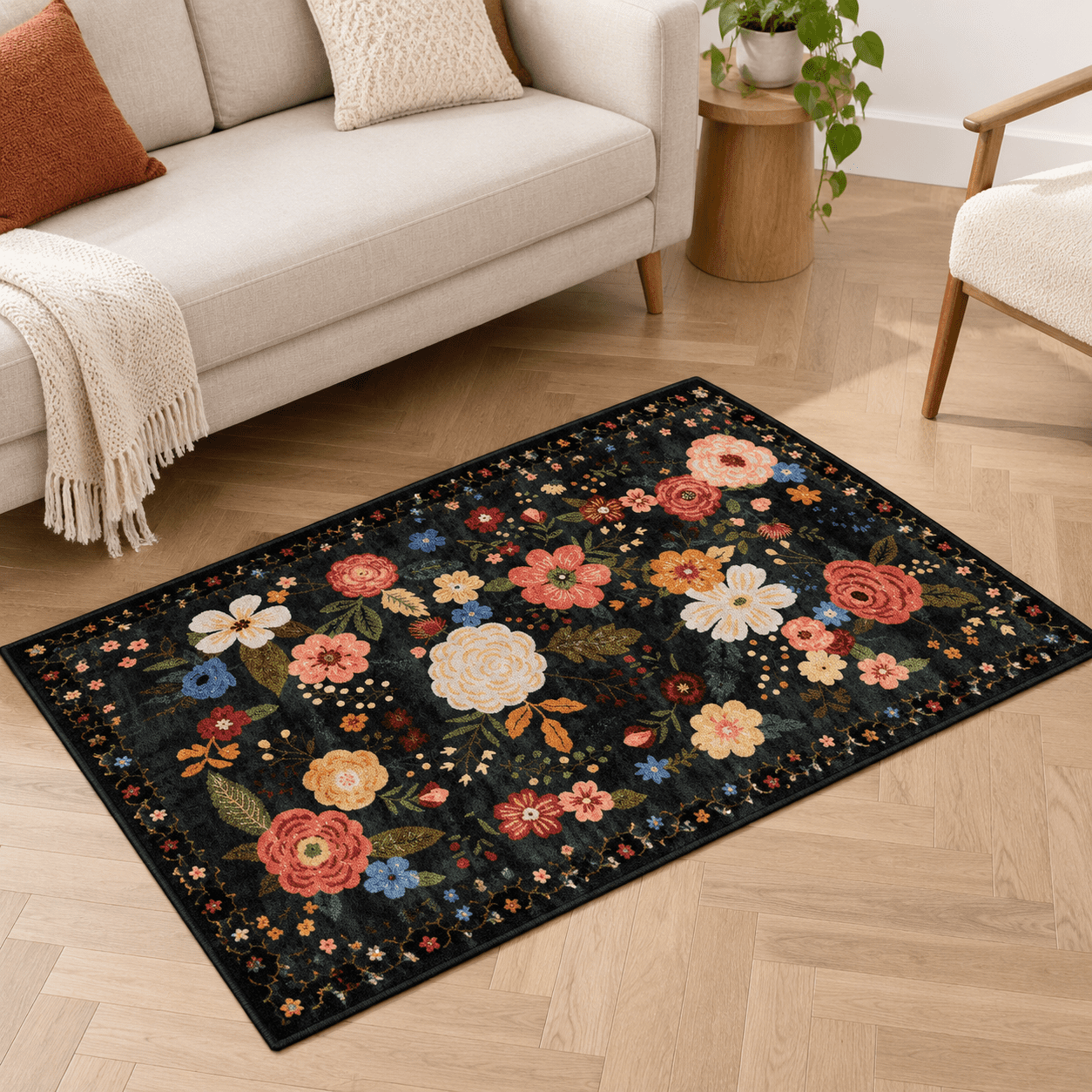 2x3 Washable Small Area Rug Black Boho Flnon-slip Entryway Door Mat ...