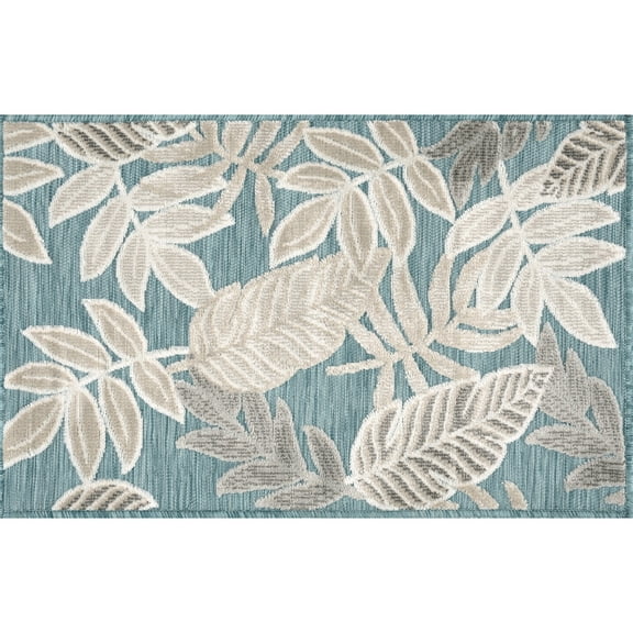 2x3 Water Resistant, Small Indoor Outdoor Rugs for Patios, Front Door Entry, Entryway, Deck, Porch, Balcony | Outside Area Rug for Patio | Aqua, Floral | Size: 1'11'' x 3'