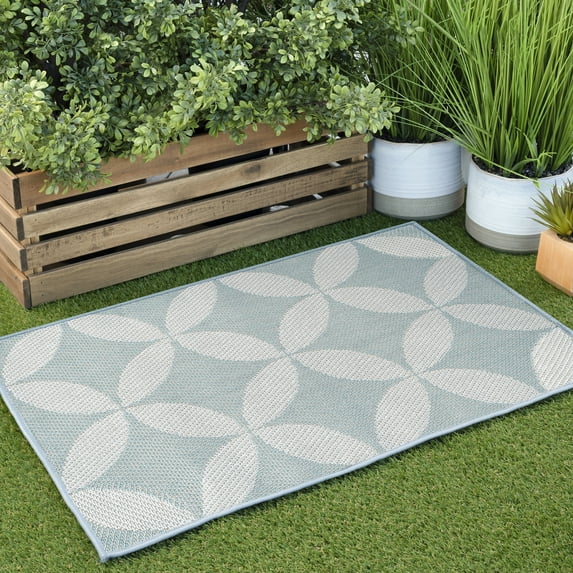2x3 Water Resistant, Small Indoor Outdoor Rugs for Patios, Front Door Entry, Entryway, Deck, Porch, Balcony | Outside Area Rug for Patio | Aqua, Geometric | Size: 2' x 3'