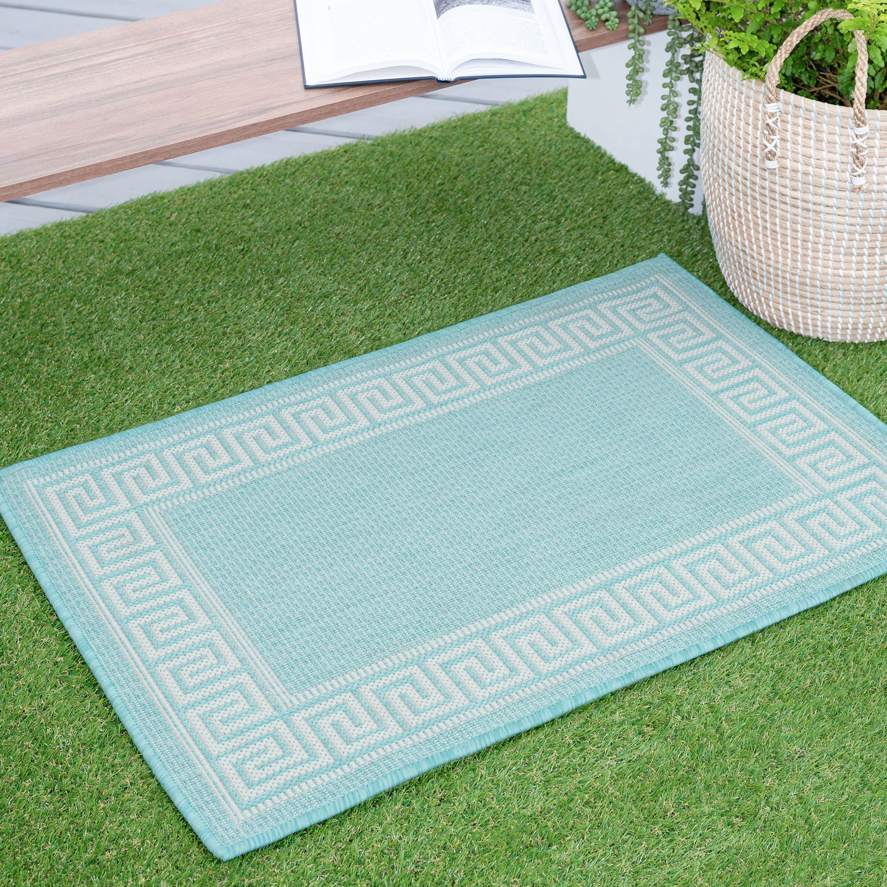 Duck Egg Blue Outdoor Rug Plastic Washable Rug Water Resistant