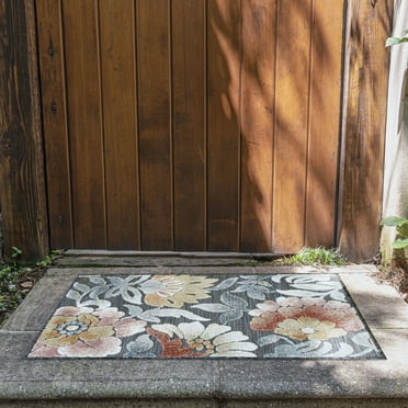 2x3 Water Resistant, Small Indoor Outdoor Rugs for Patios, Front Door Entry, Entryway, Deck, Porch, Balcony | Outside Area Rug for Patio | Black, Floral | Size: 1'11'' x 3'
