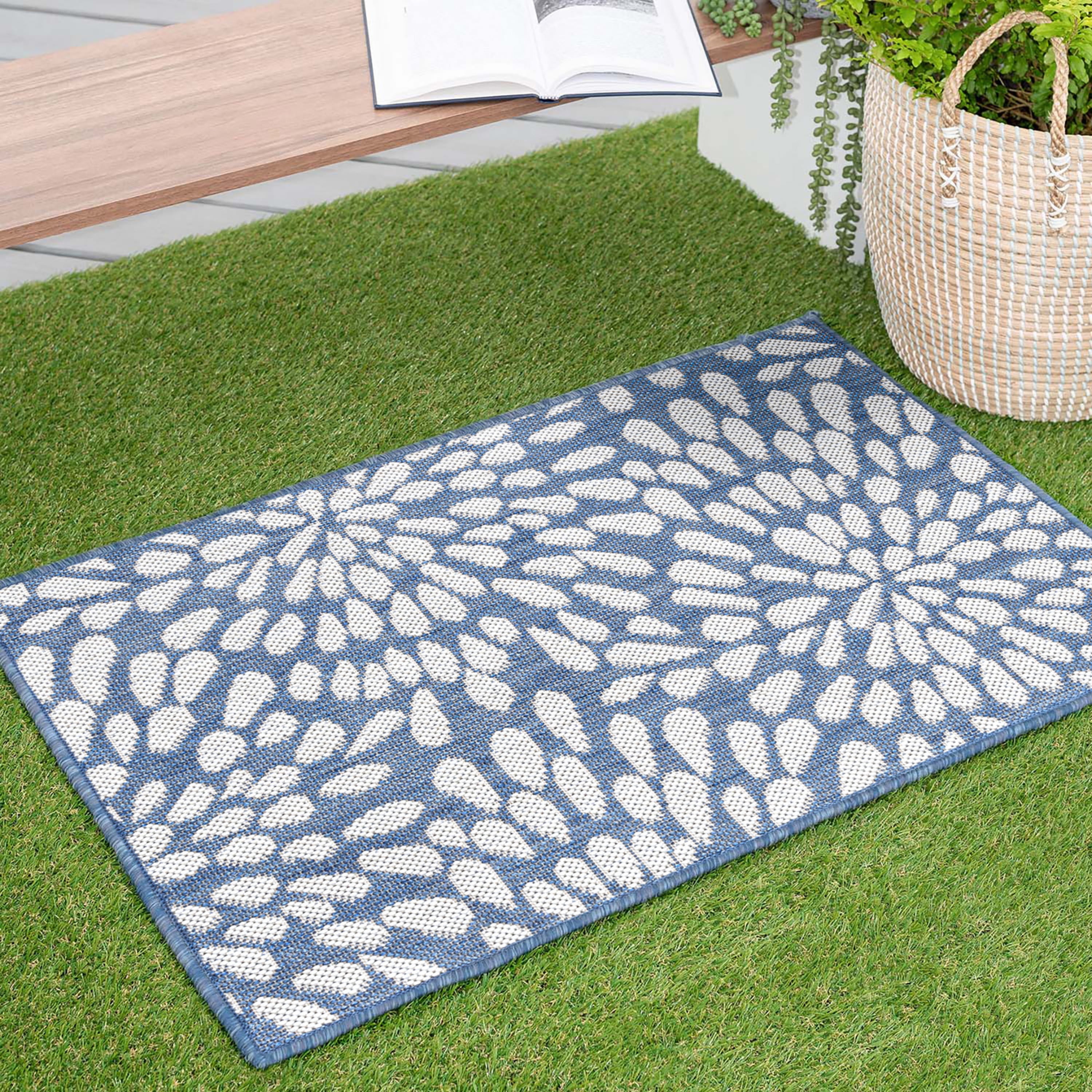 2x3 Water Resistant, Small Indoor Outdoor Rugs for Patios, Front Door Entry, Entryway, Deck, Porch, Balcony | Outside Area Rug for Patio | Blue, Floral | Size: 2' x 3'