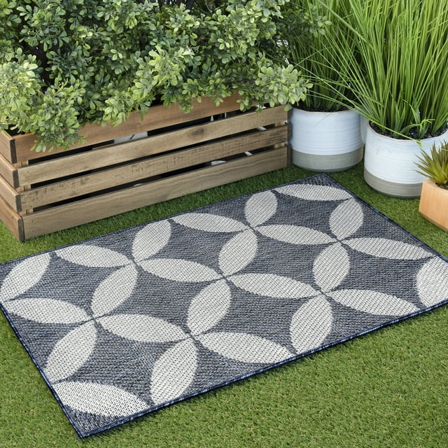 2x3 Water Resistant, Small Indoor Outdoor Rugs for Patios, Front Door Entry, Entryway, Deck, Porch, Balcony | Outside Area Rug for Patio | Blue, Geometric | Size: 2' x 3'