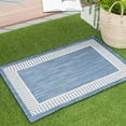 thumbnail image 1 of 2x3 Water Resistant, Small Indoor Outdoor Rugs for Patios, Front Door Entry, Entryway, Deck, Porch, Balcony | Outside Area Rug for Patio | Blue, Striped Border | Size: 2' x 3', 1 of 8
