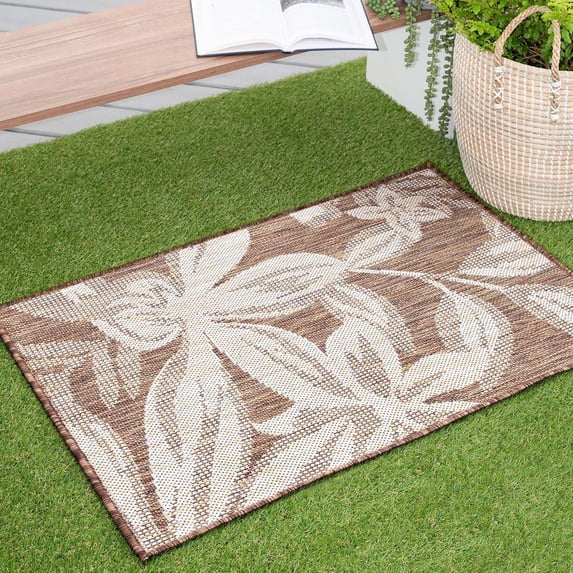 2x3 Water Resistant, Small Indoor Outdoor Rugs for Patios, Front Door Entry, Entryway, Deck, Porch, Balcony | Outside Area Rug for Patio | Brown, Floral | Size: 2' x 3'