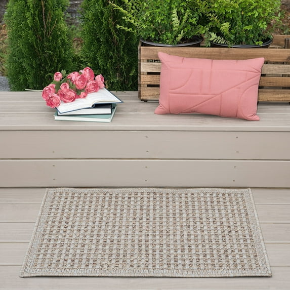 Bliss Rugs Basket Weave Outdoor Indoor Doormat Low-Profile Floor Mat for Patio, Entrance, Front Door | Cream, 2' x 3'