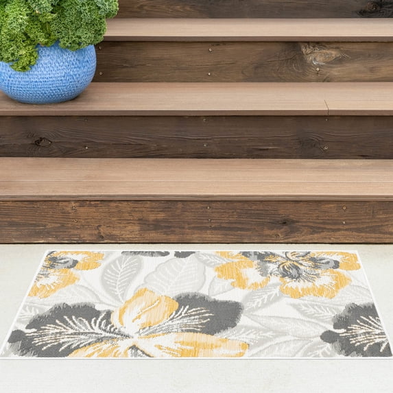 2x3 Water Resistant, Small Indoor Outdoor Rugs for Patios, Front Door Entry, Entryway, Deck, Porch, Balcony | Outside Area Rug for Patio | Cream, Floral | Size: 2' x 3'