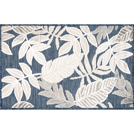 2x3 Water Resistant, Small Indoor Outdoor Rugs for Patios, Front Door Entry, Entryway, Deck, Porch, Balcony | Outside Area Rug for Patio | Dark Blue, Floral | Size: 1'11'' x 3'