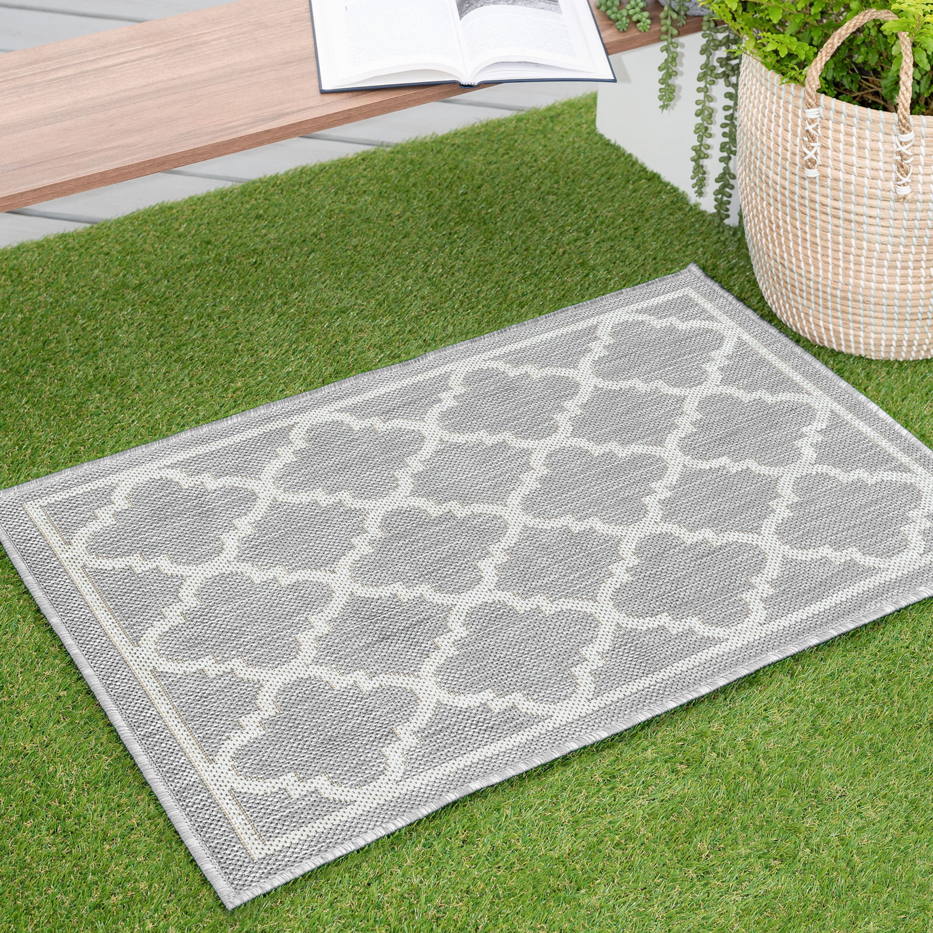 2x3 Water Resistant, Small Indoor Outdoor Rugs for Patios, Front Door Entry, Entryway, Deck, Porch, Balcony | Outside Area Rug for Patio | Gray, Geometric | Size: 2' x 3'