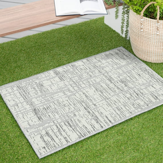 2x3 Water Resistant, Small Indoor Outdoor Rugs for Patios, Front Door Entry, Entryway, Deck, Porch, Balcony | Outside Area Rug for Patio | Gray, Stripe | Size: 2' x 2'11''