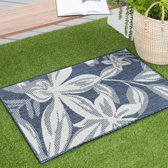 2x3 Water Resistant, Small Indoor Outdoor Rugs for Patios, Front Door Entry, Entryway, Deck, Porch, Balcony | Outside Area Rug for Patio | Navy, Floral | Size: 2' x 3'