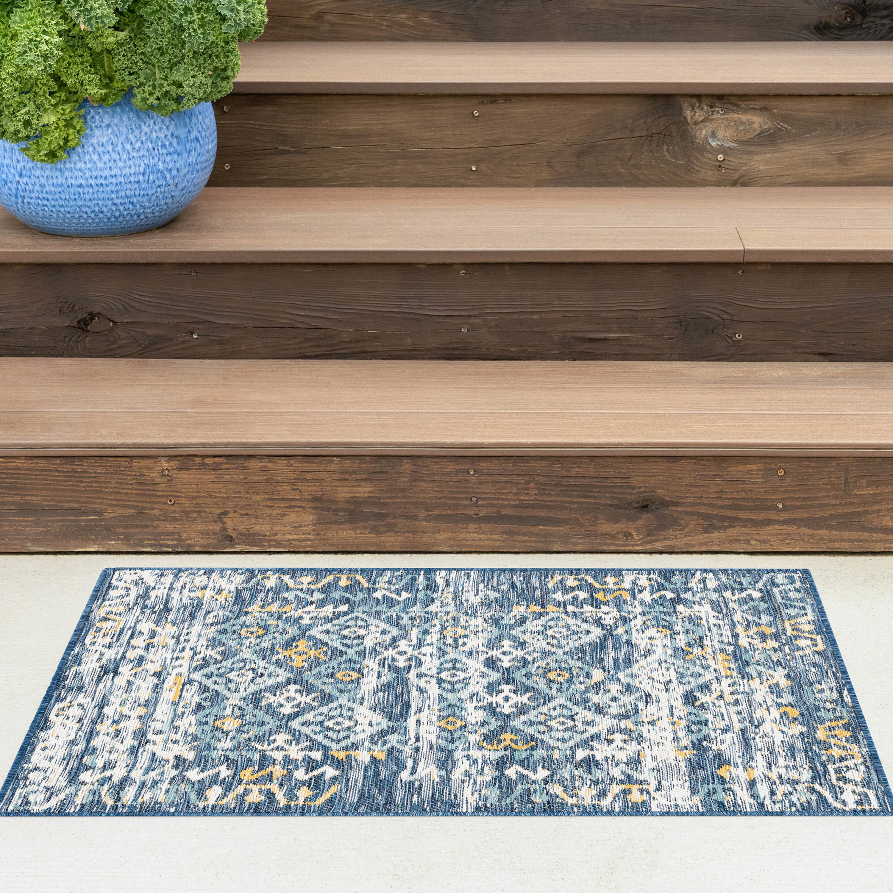 Bliss Rugs Moroccan Indoor Outdoor Rug Low-Profile Reversible Floor Mat ...