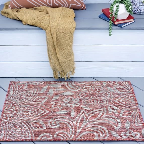 2x3 Water Resistant, Small Indoor Outdoor Rugs for Patios, Front Door Entry, Entryway, Deck, Porch, Balcony | Outside Area Rug for Patio | Terra, Floral | Size: 2' x 3'
